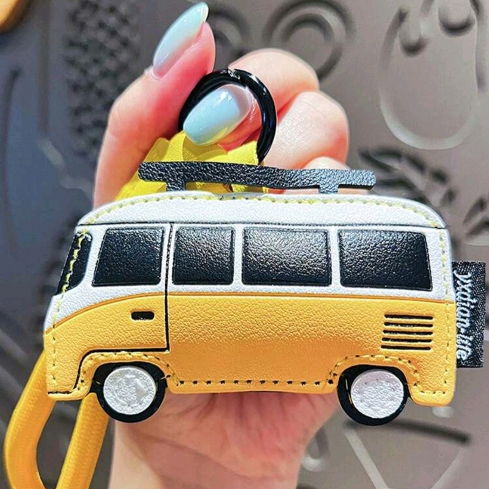 Yellow and Black Mini Bus Keychain, Bag Charm